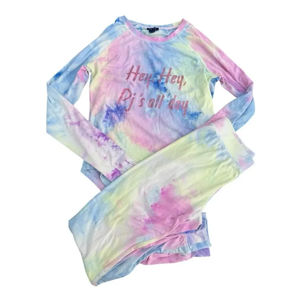 Tie Dye Pajama Set Womens Small Long Sleeve Lounge Sleep Set